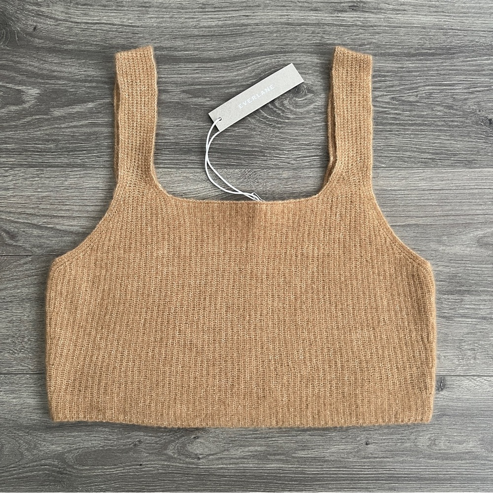 EVERLANE The Cozy Stretch Wool Crop Top Medium Camel Brown Yak Soft Knit Neutral